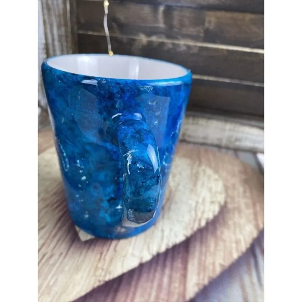 Sea Life Glitter & Alcohol Ink Coffee Mug Handmade Blue Green & Epoxy Resin